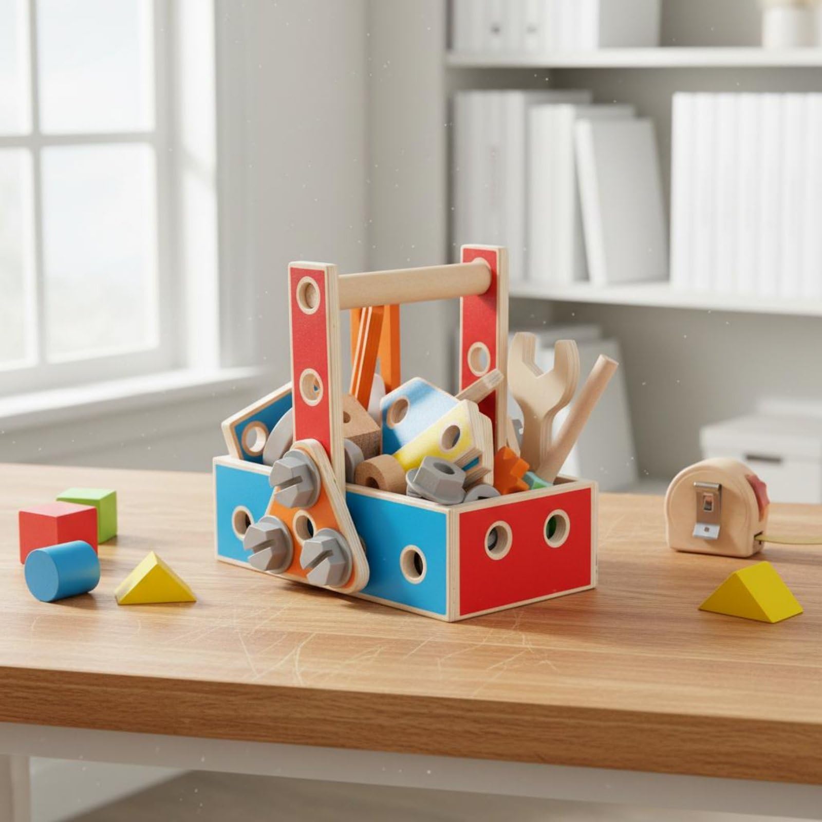 Blocchi Riparazione Bambini Set Costruzioni Legno Kit Attrezzi Bambino Dadi E Bulloni con Chiave E Cacciavite Ispirato a Scenari Reali di Riparazione