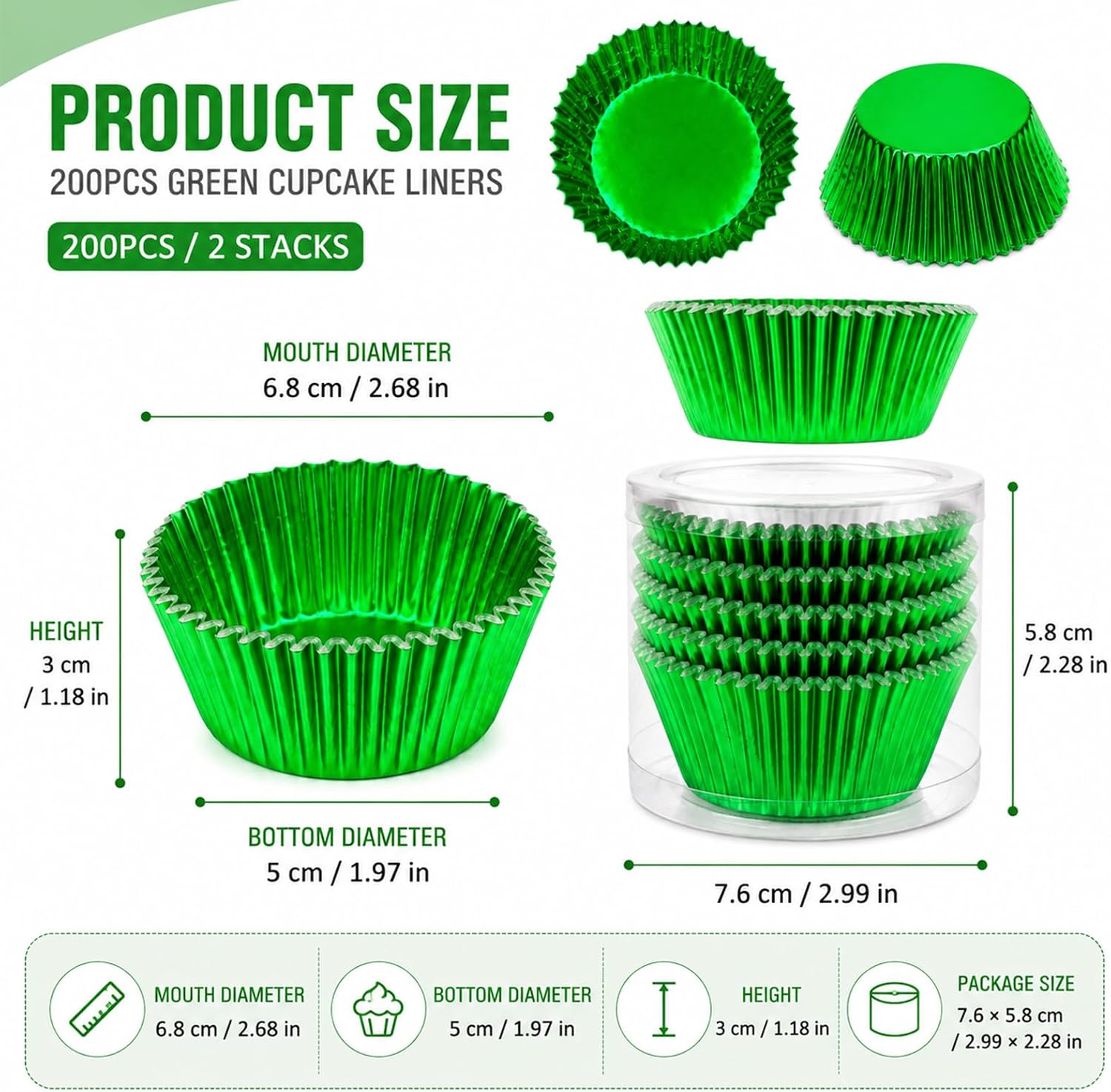 200 Pcs Green Cupcake Liners,For Party,Birthday,Cake Decorations And More