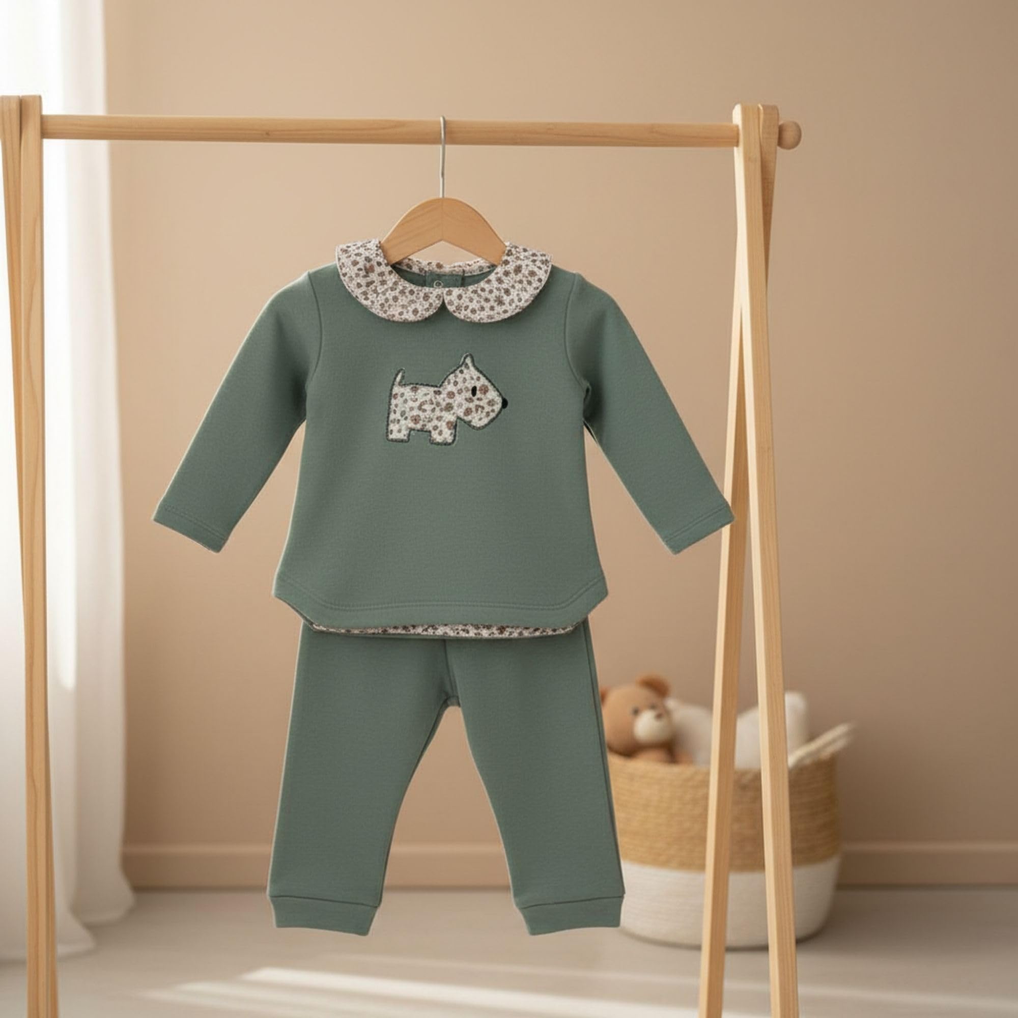 BABIDU | Chandal Niña con Sudadera Bordado Casita, Cuello y Volantes Florales, Pantalón Largo a Juego, Conjunto Completo Felpa Algodón Suave, Ropa Infantil de 1 a 4 Años