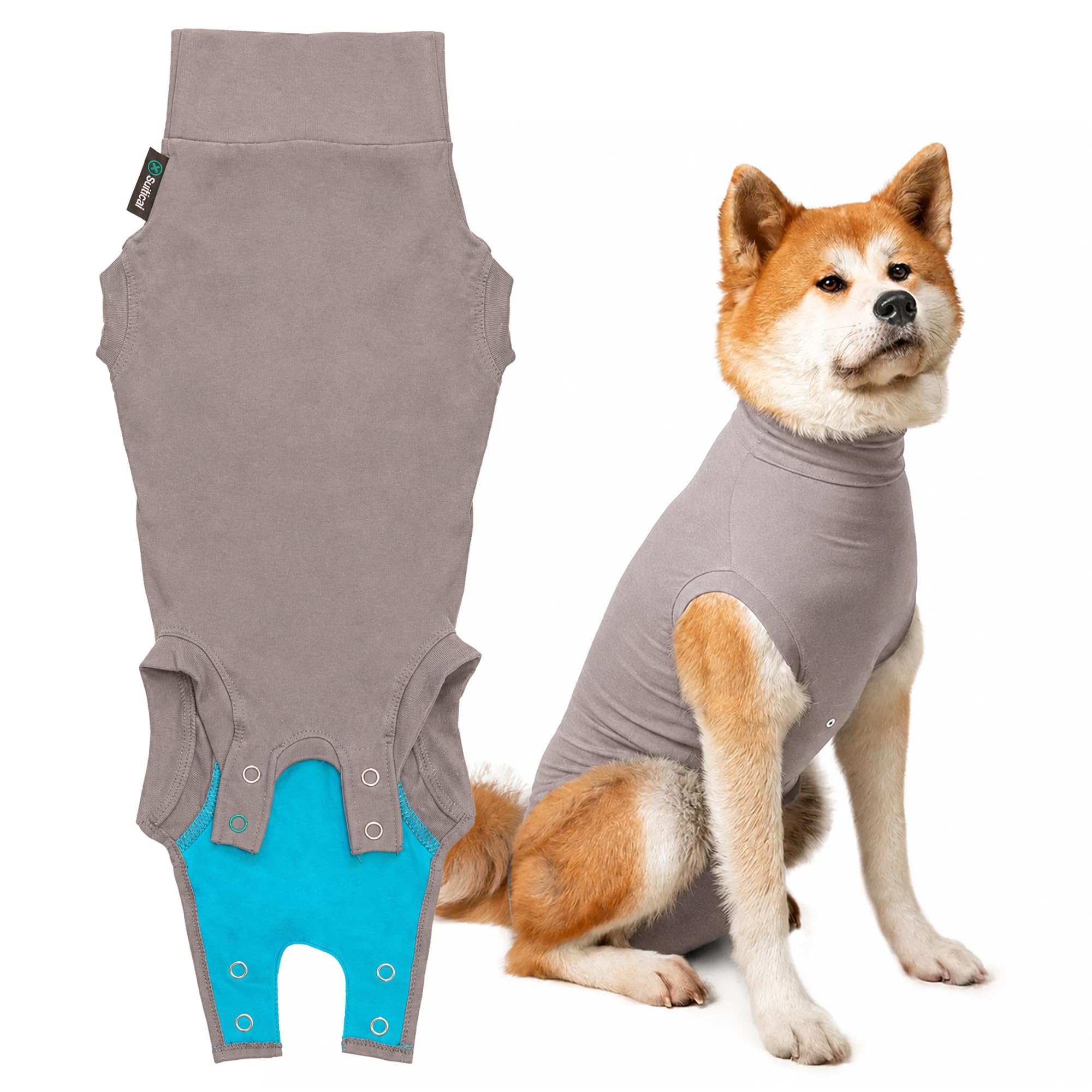 Suitical - The Original Dog Surgery Recovery Suit - Replace E-Collar & Cone - Spay, Neuter, Wounds, Prevent Licking - Large - Neck to Tail 26.4-29.9in - Chest 31-42in - Weight 58-70lbs Sandstone Grey
