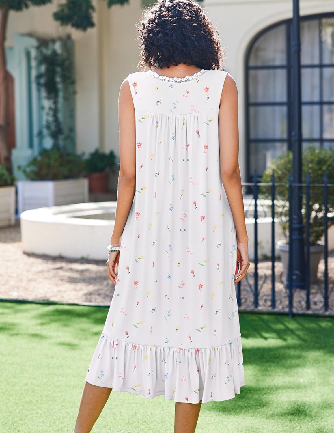 Ekouaer Nightgowns for Women Sleeveless Night Gown Victorian Sleep Shirt with Pockets Ladies Pajamas Lace Trim Sleepwear - Image 5