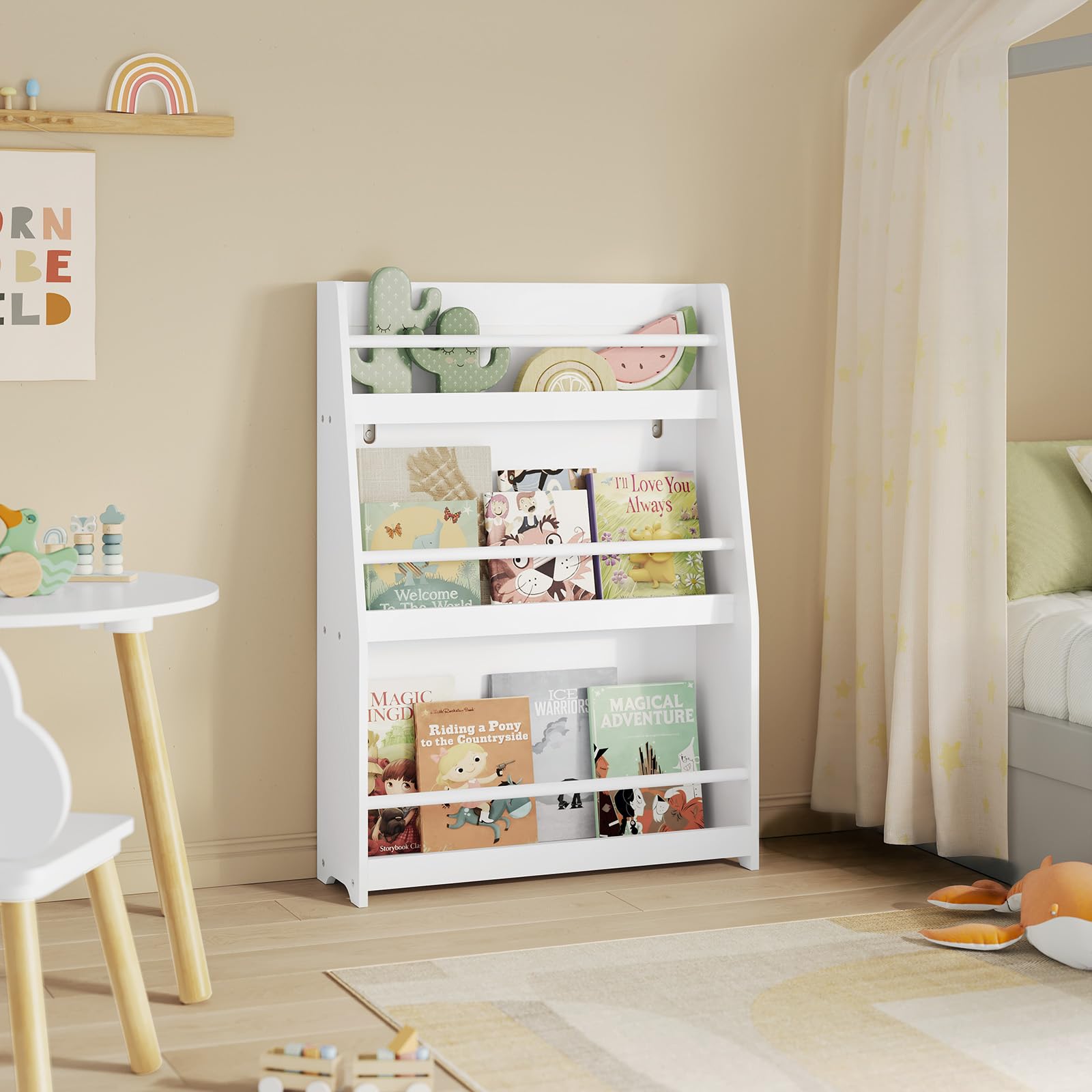 WOLTU Bibliothèque Enfant, Meuble Rangement Enfant, à 3 Niveaux | Blanc, en MDF et Bois