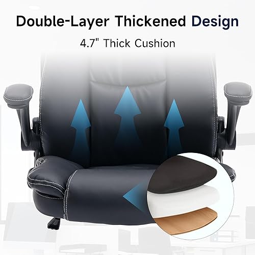 Miniatura 6 de Silla de oficina ejecutiva, silla de oficina de cuero sintético con respaldo alto, cómoda silla de escritorio con ruedas y brazos abatibles, silla