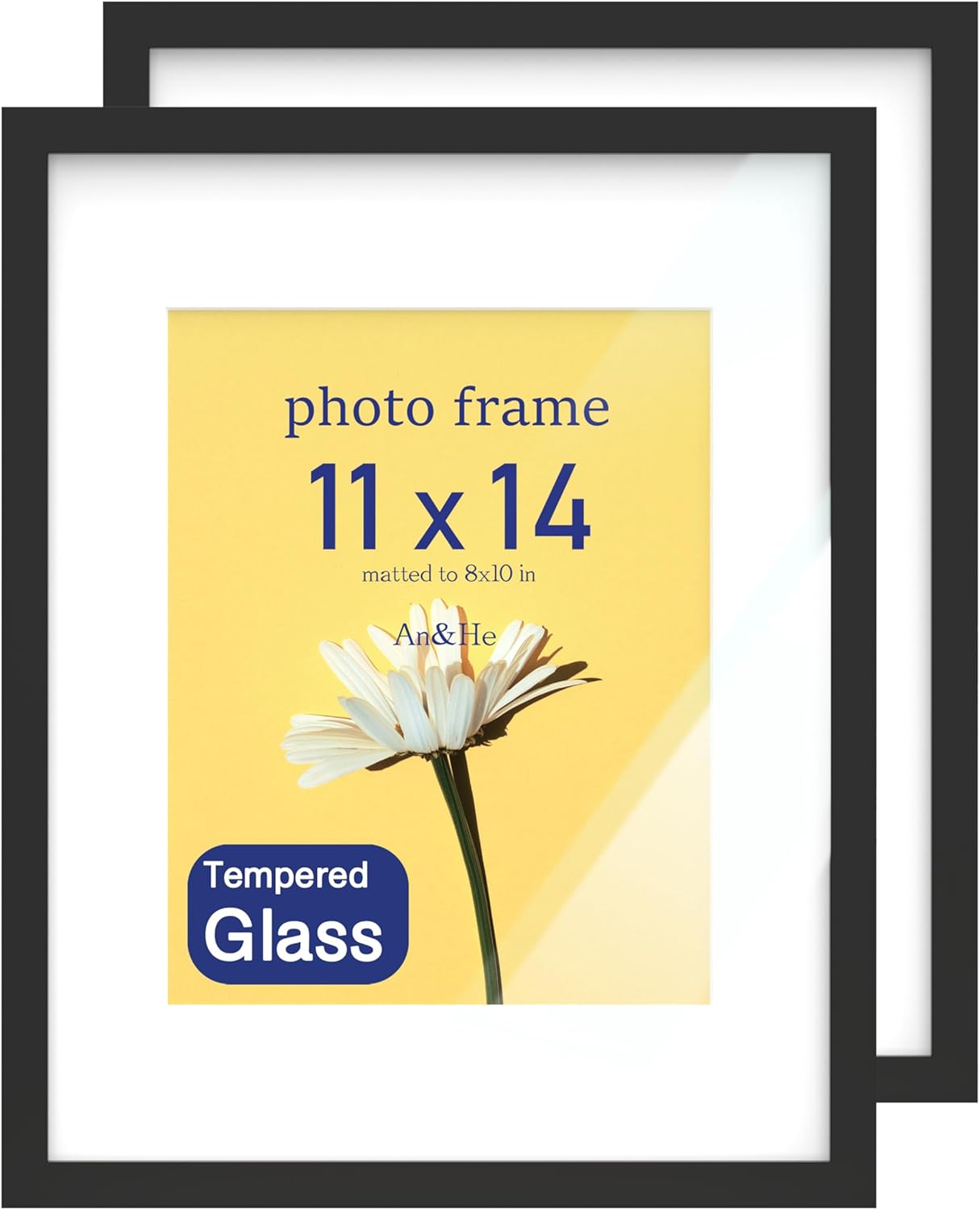 An&He 11 x 14 Picture Frame Set of 2, Black Photo Frame, Wooden Picture Frame with High Definition Glass for Wall & Tabletop Display