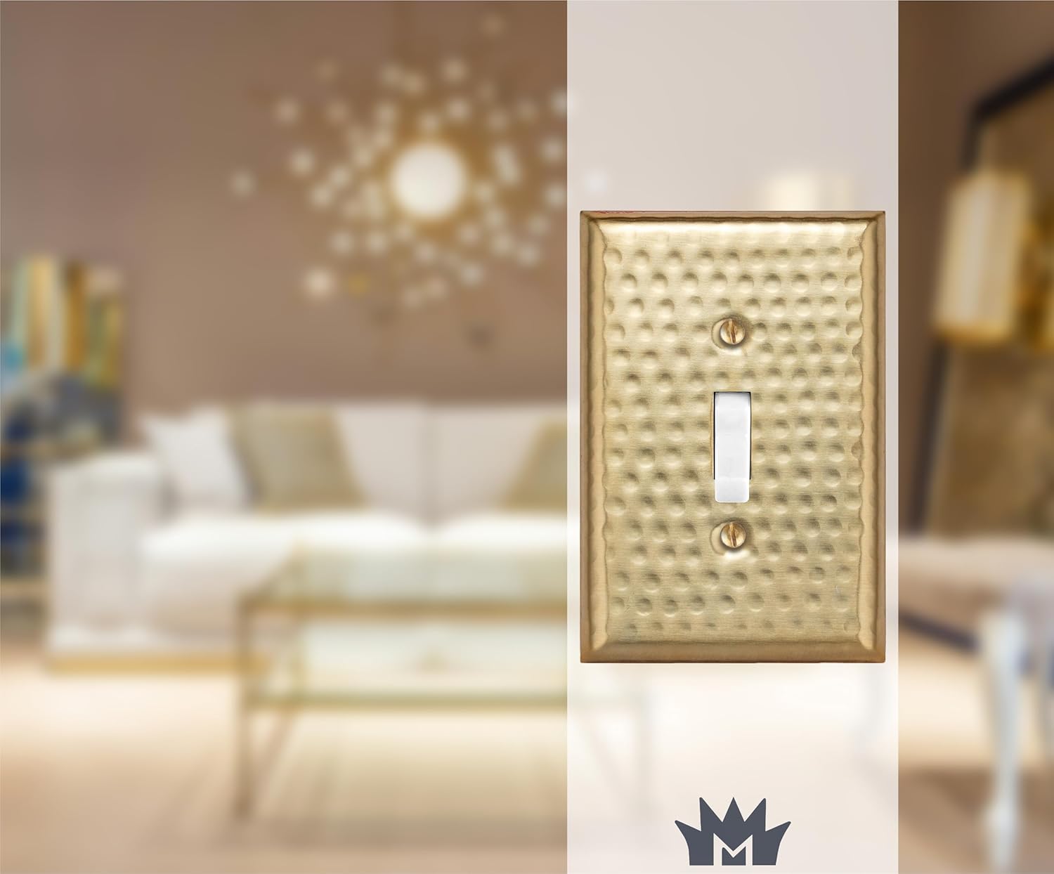 Monarch Abode Single Toggle Light Switch Cover Plate – 1-Gang Brushed Gold Outlet Covers, Hand Hammered Decorative Outlet Cover Wall Plates, Light Switch Plate Covers for Electric Outlets, Pack of 2