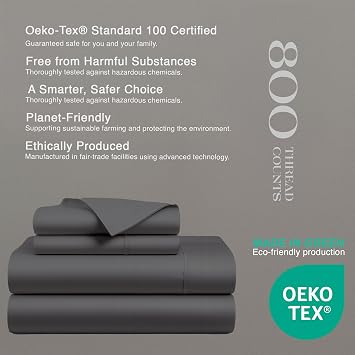 800 Series King Size Sheets Set - Egyptian Cotton 4 Pc Elephant Grey Sheet