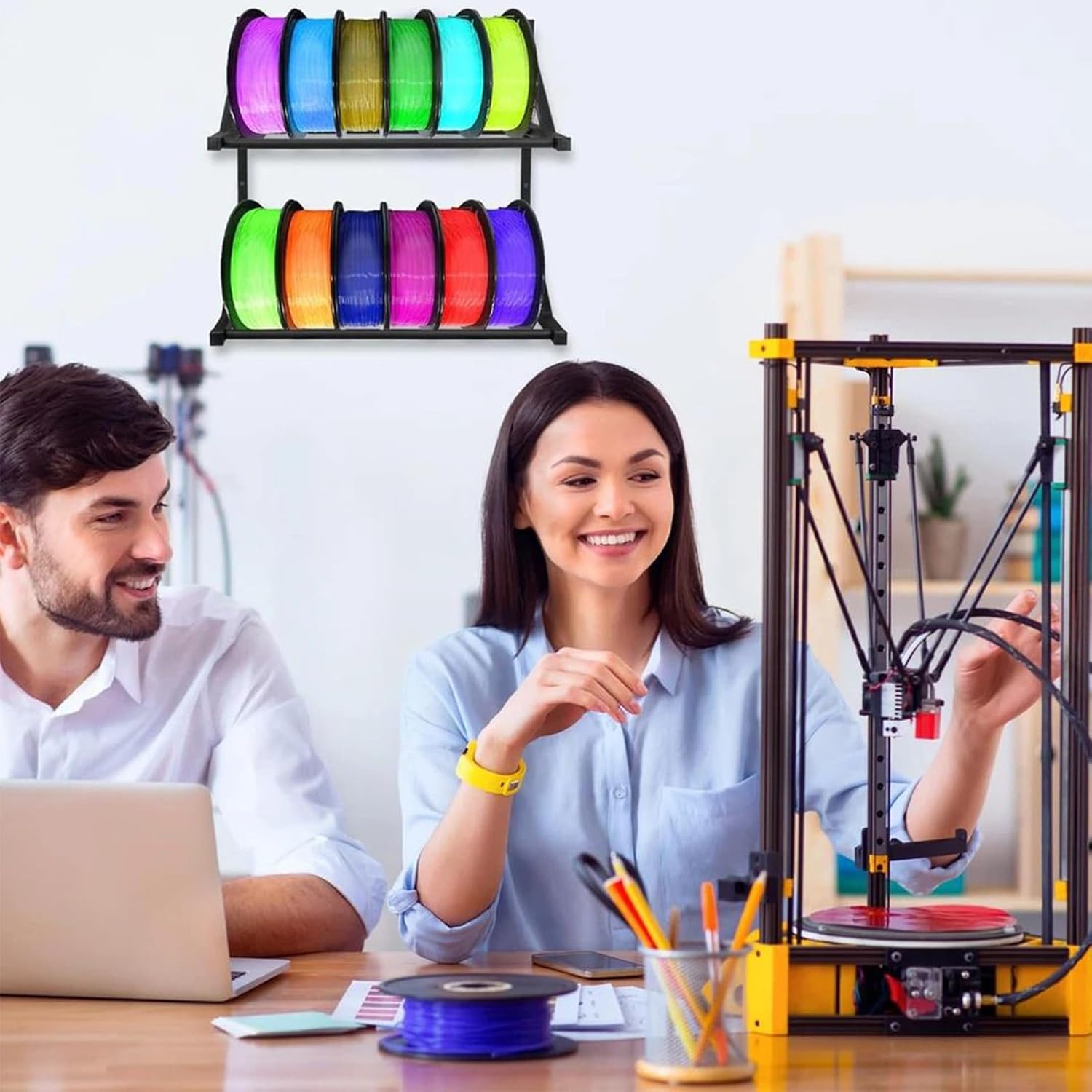 3D Printer Filament Storage - 16.93x8.27x15.75 Inches Filament Spool Holder Double-Layer, 3dfilament Storage Wall-Mounted Organizer Holder for Workshop Studio Company Use