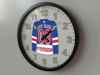 PERSONALISED NEW YORK N H L RANGERS HOCKEY JERSEY GLOW IN THE DARK WALL CLOCK !! (14 Inch Wall Clock)