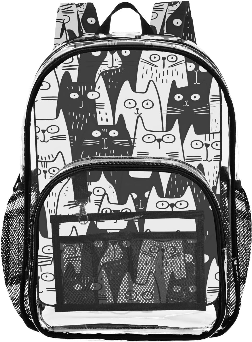 Cat Kitten Black White Clear Backpack Heavy Duty See Through Transparent PVC BookBag for Kids Boy Girl Adult School Work