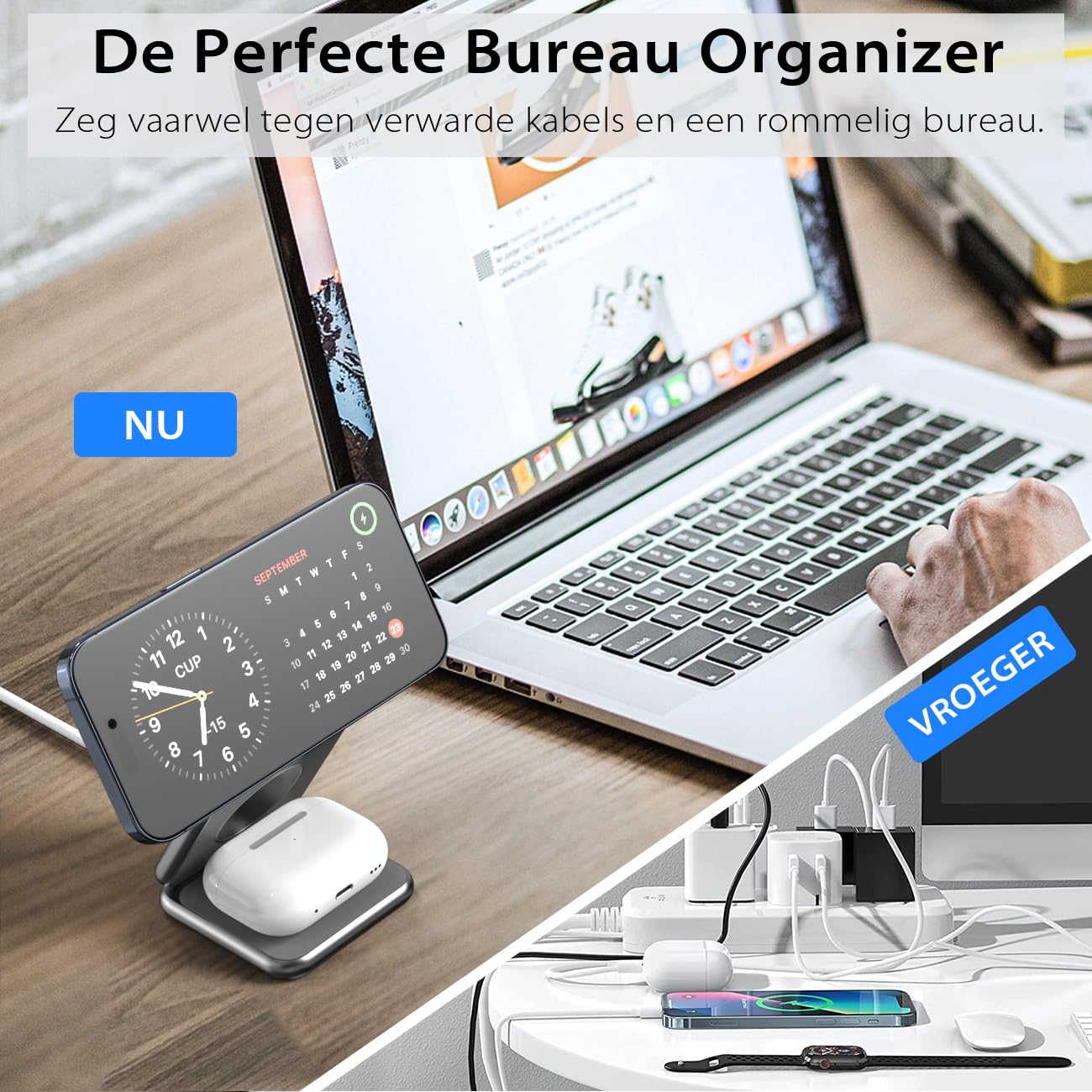 KU XIU X40 3-in-1 Opvouwbaar Magnetisch Draadloos Laadstation, MagSafe