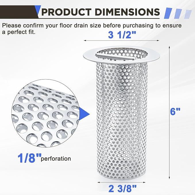 Colador de desagüe comercial 3" diámetro x 6" alto acero inox miniatura 2