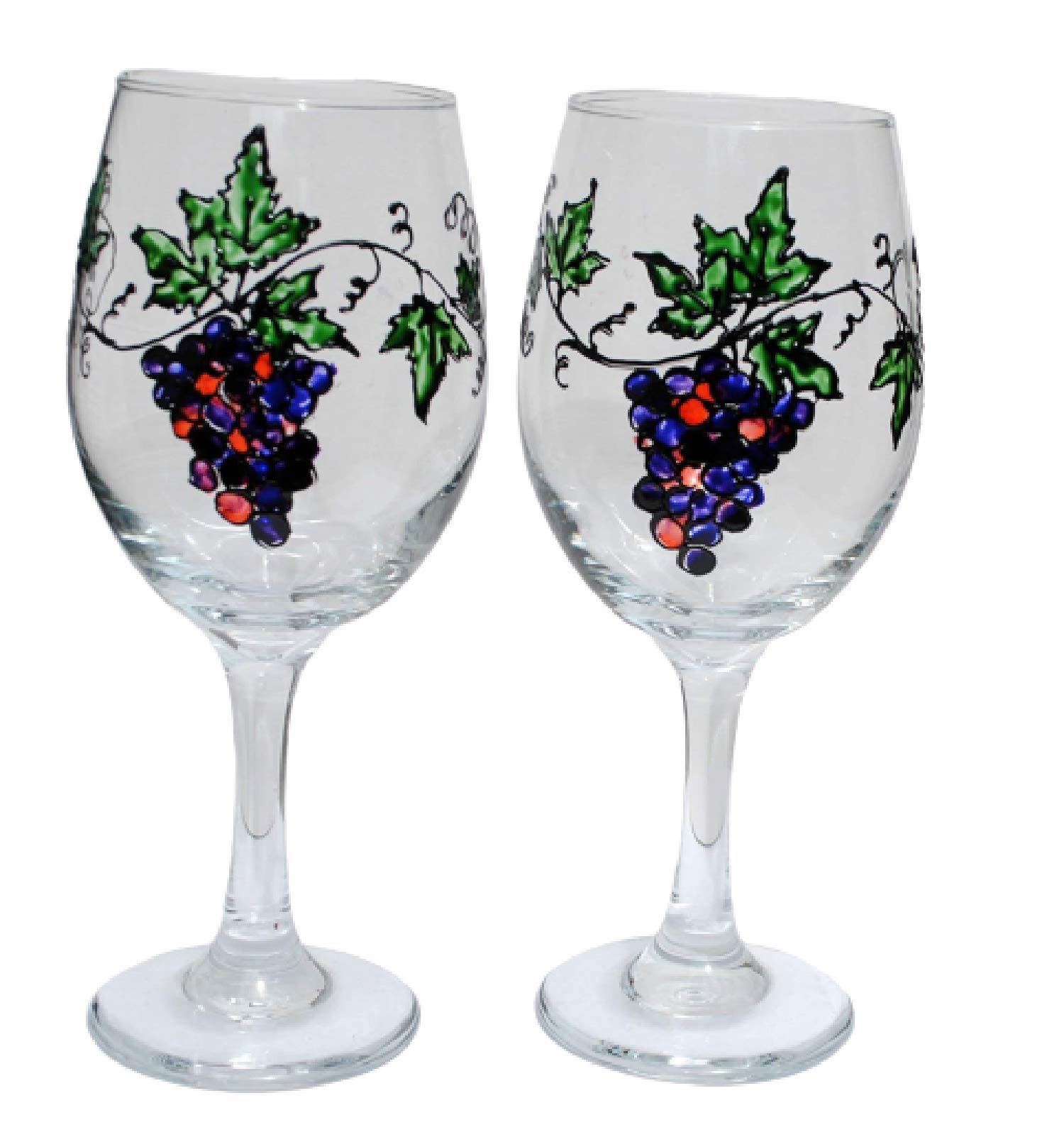 Amazon.com: Purple Grapes Leaves Vine Hand Painted Stemmed Wine Glasses Set  of 2 : Home & Kitchen