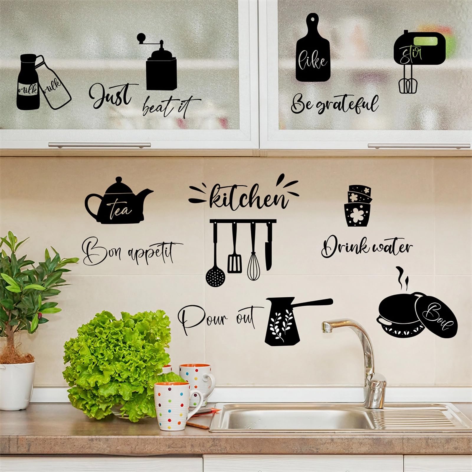 Funny Kitchen Wall Sticker, Family Love Quotes This Kitchen Is Seasoned With Love Wall Decal, Inspirational Quotes Wall Décor, DIY Hearts Vinyl Art Mural For Dining Room Kitchenware Restaurant Cafe