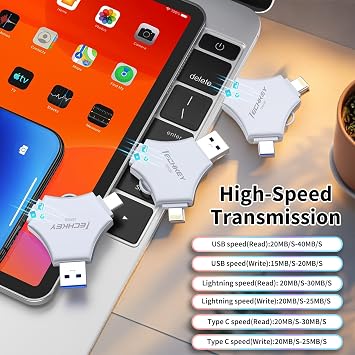 USB Flash Drive for iPhone/iPad, MFi Certified 3in1, 256GB, Silver | External Memory Photo Storge Keeper, Type c/USB 3.0 High Speed, Compatible with PC, Video/Data Backup USB Port Cards