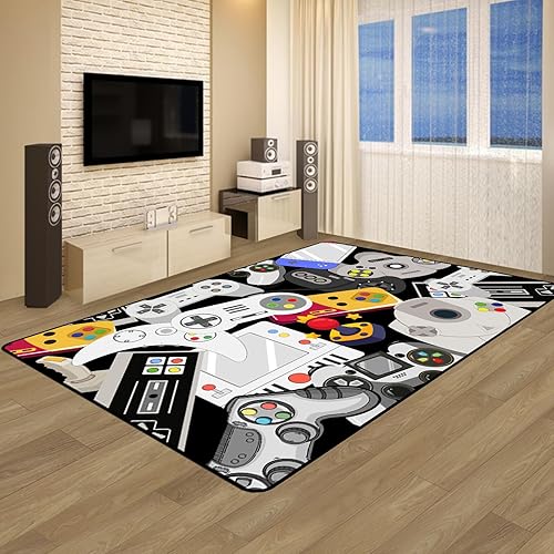 Miniatura 8 de Alfombra de juego para adolescentes y niños con decoración de controlador de juegos, alfombras de videojuegos para dormitorio de niños, sala de