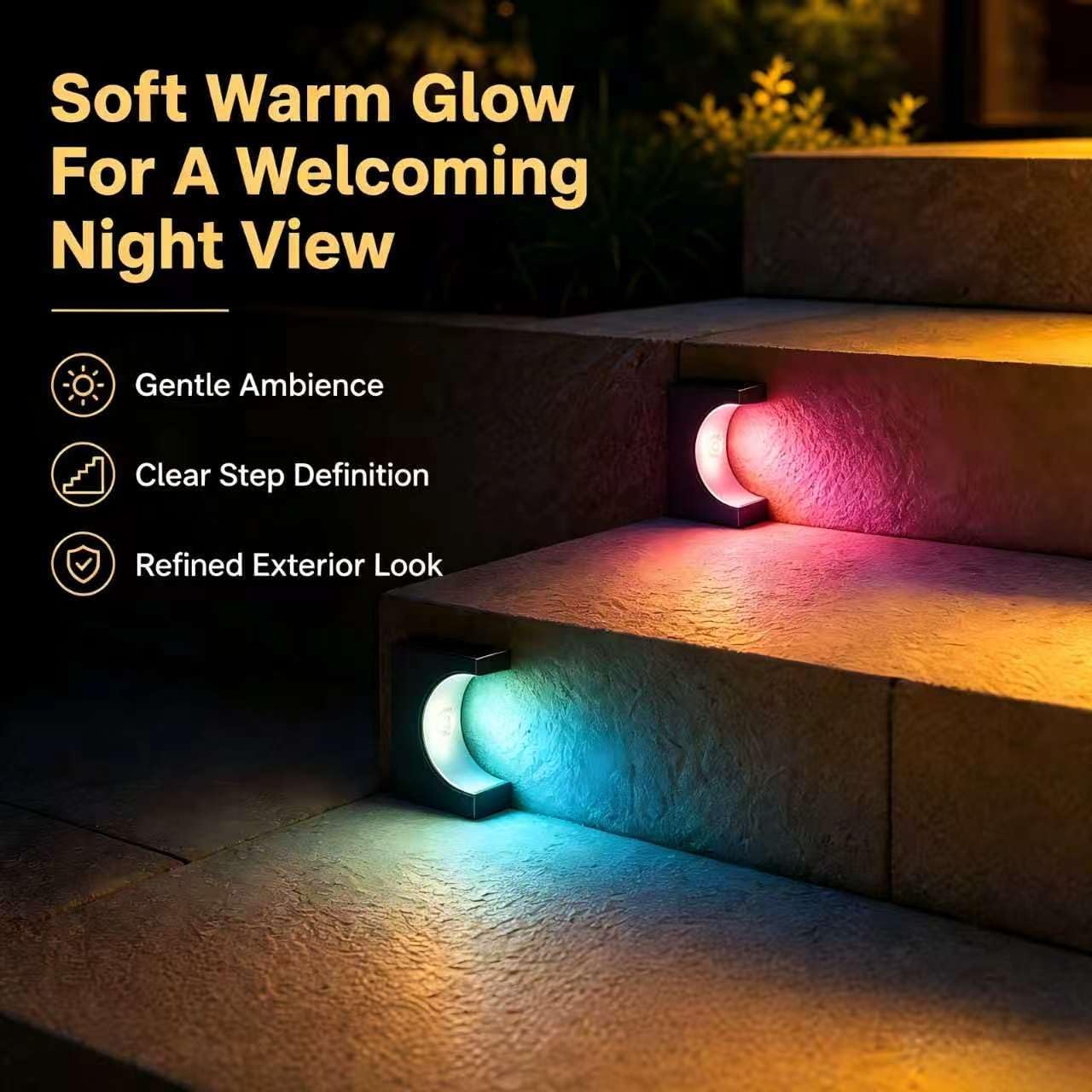 Solar Stair Lights 4 Pack, Crescent Moon Design Outdoor Step Lights image 2