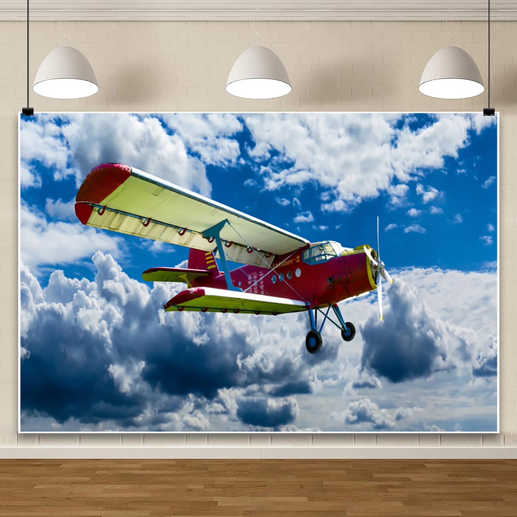 AOFOTO 10x7ft Biplane Dogfight Background Old Plane Photography Backdrop Vintage Double Decker Fighter Fly in Blue Sky Cloud Photo Studio Props Pilot