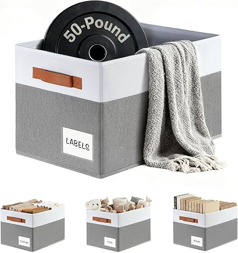 Vista 8 de Criusia Cestas grandes de almacenamiento de armario para organizar, paquete de 4, contenedores organizadores de estantes de armario resistentes