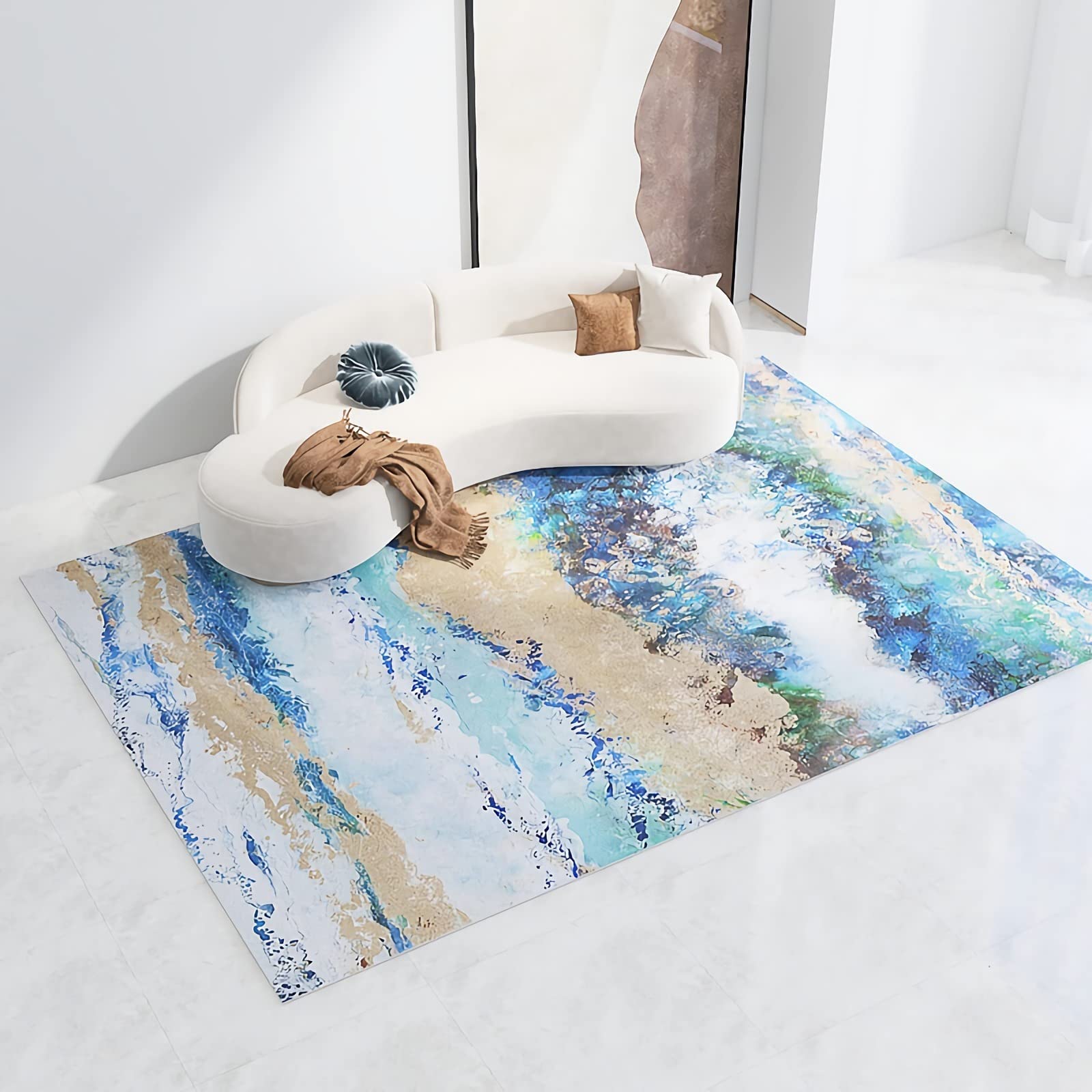 Tappeto antiscivolo tappeti,Tappetino Antiscivolo Resistente Con Design A Inchiostro Giallo Blu tappeto casa,arredamento casa moderno 180x250cm