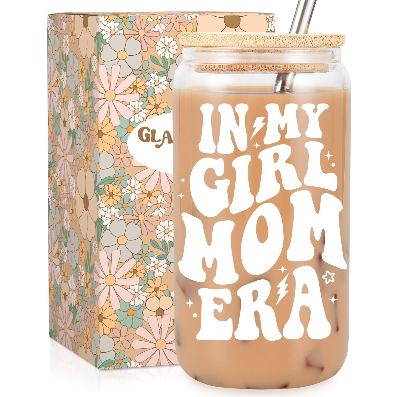 Fairy's GiftFairy's Gift New Mom Gifts, Girl Mom Era Iced Coffee Cup, Cute 16 oz Coffee Glass Cups w/Lids Straws, Girl Mama Gifts, Mothers Christmas Birthday Presents for New Mommy, Expecting Mommy, Mother to be
