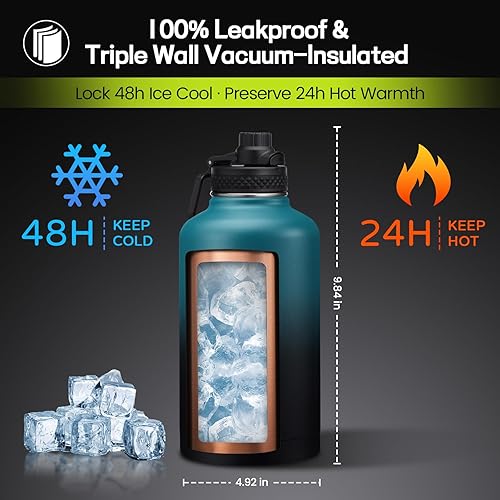 Miniatura 2 de Botella de agua de 64128 onzas con popote, tapa de boquilla automática, mantiene el frío 48 horas y el calor 24 horas, botella de agua aislada de