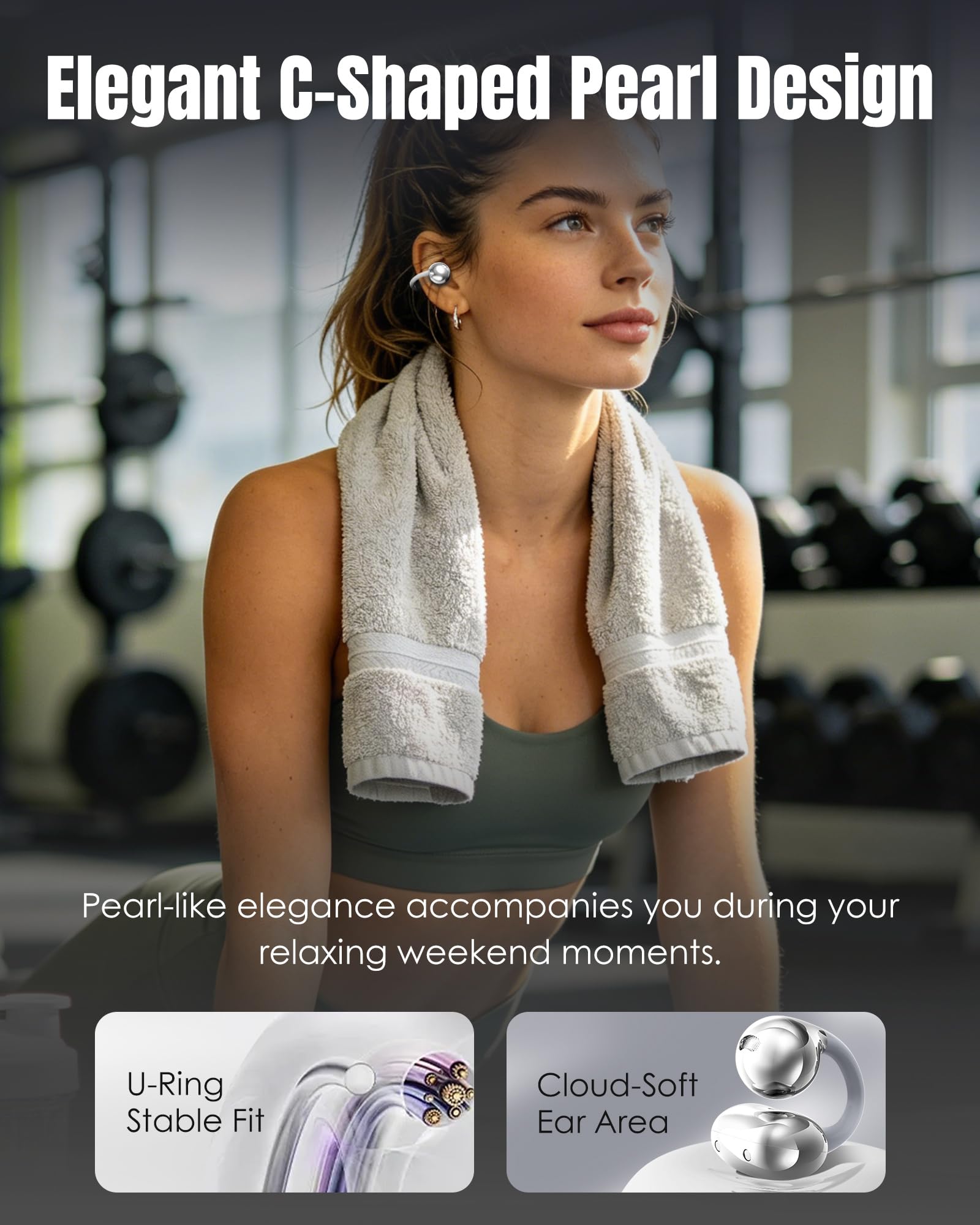 King Lucky Next-gen - Auriculares inalámbricos Bluetooth 6.0 con micrófono, 50H Play, ENC, IPX5 impermeable, auriculares deportivos, cómodos para orejas pequeñas y fitness, correr (plata