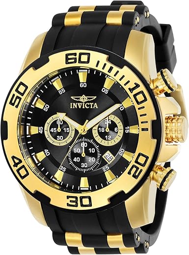 Invicta Stainless Steel Pro Diver Chronograph Black Dial Analog Watch for Men – 22312, Silver Band