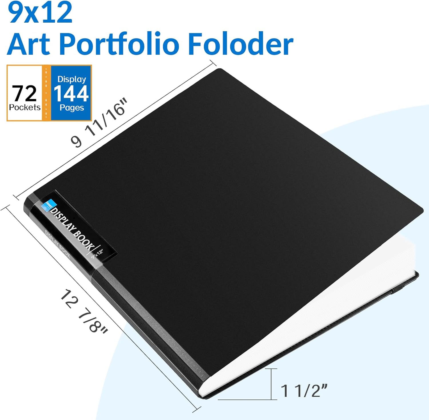 Sooez Art Portfolio 9"x12", 72 Pockets Large Portfolio Folder Display 144 Pages, Heavy Duty Binder with Plastic Sleeves&Elastic Band, Presentation Book with Clear Sheet Protector for Artwork Organizer