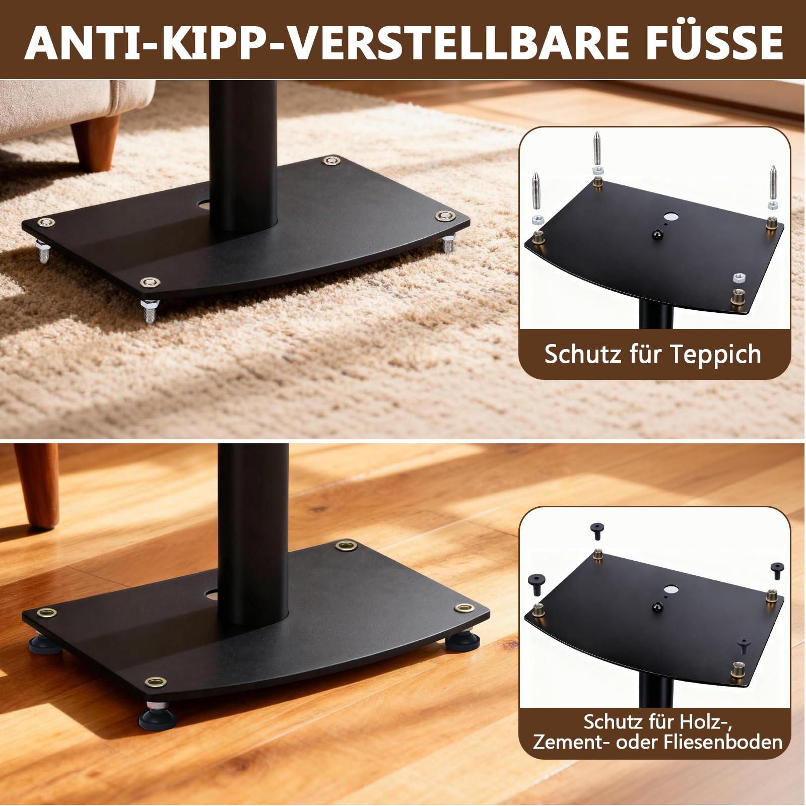 Supporto universale per altoparlante in metallo, supporto per casse con piastra superiore regolabile a 45°, per altoparlanti satellitari, supporto per cavi, piedini intercambiabili, portata 10 kg, 1