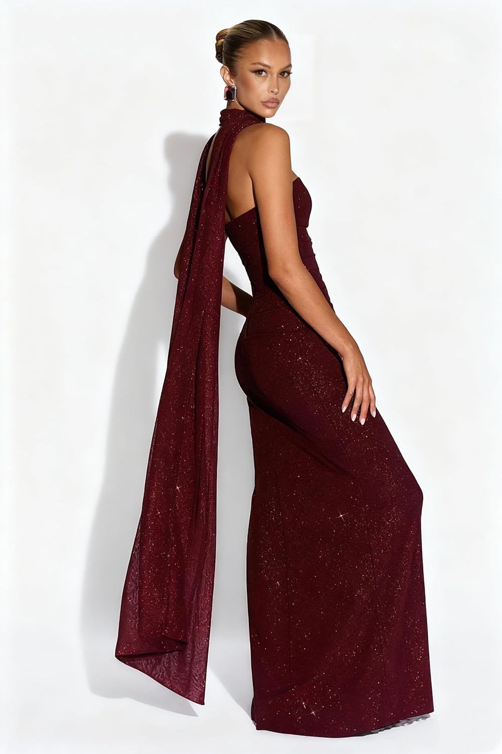 Strapless Prom Dresses Long Sequin Mermaid Formal Dress for Women Sparkly Pleated Evening Gown with Shawl - Image 4