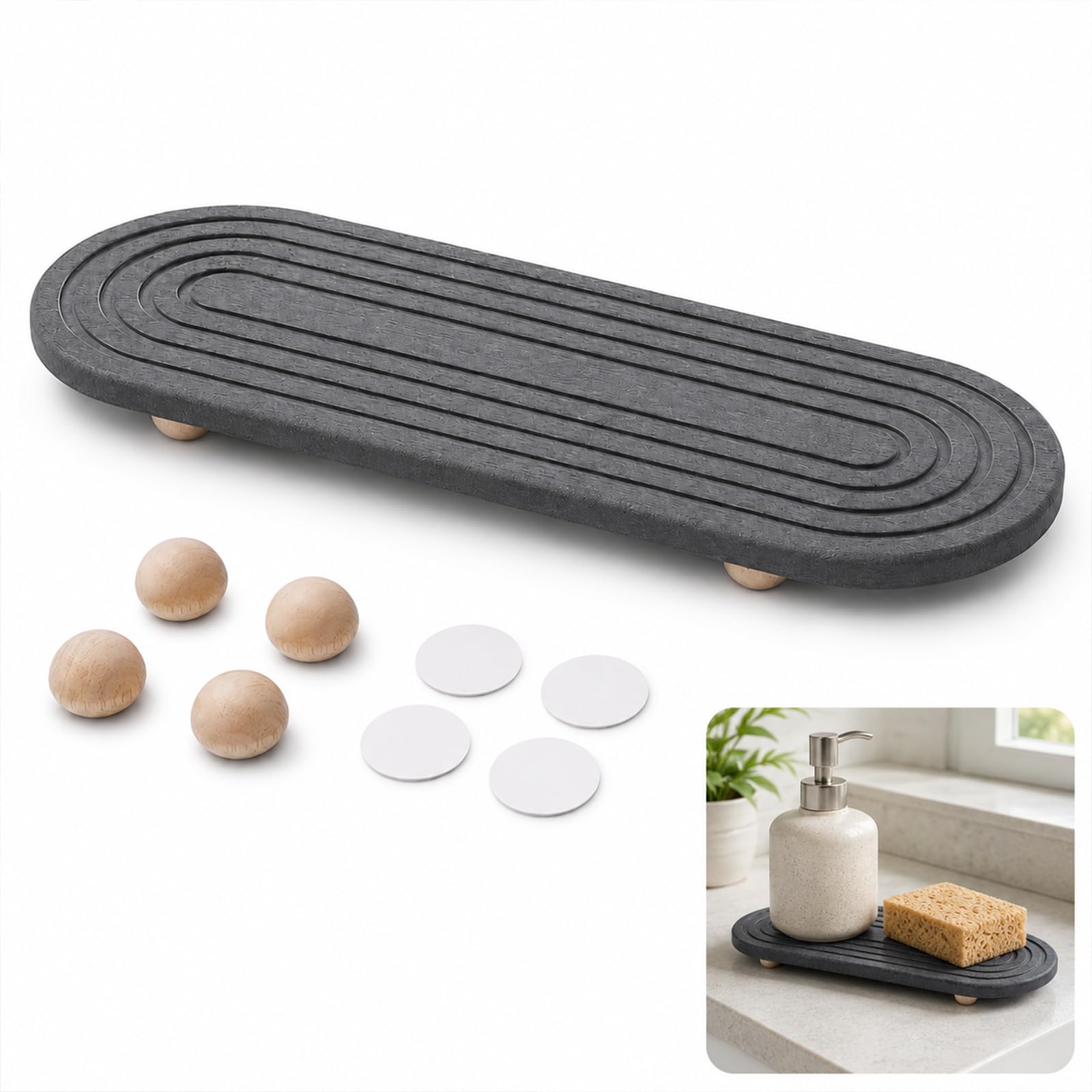 Fast Dry Diatomite Soap Tray 30x10cm Non-Slip for Kitchen Bathroom