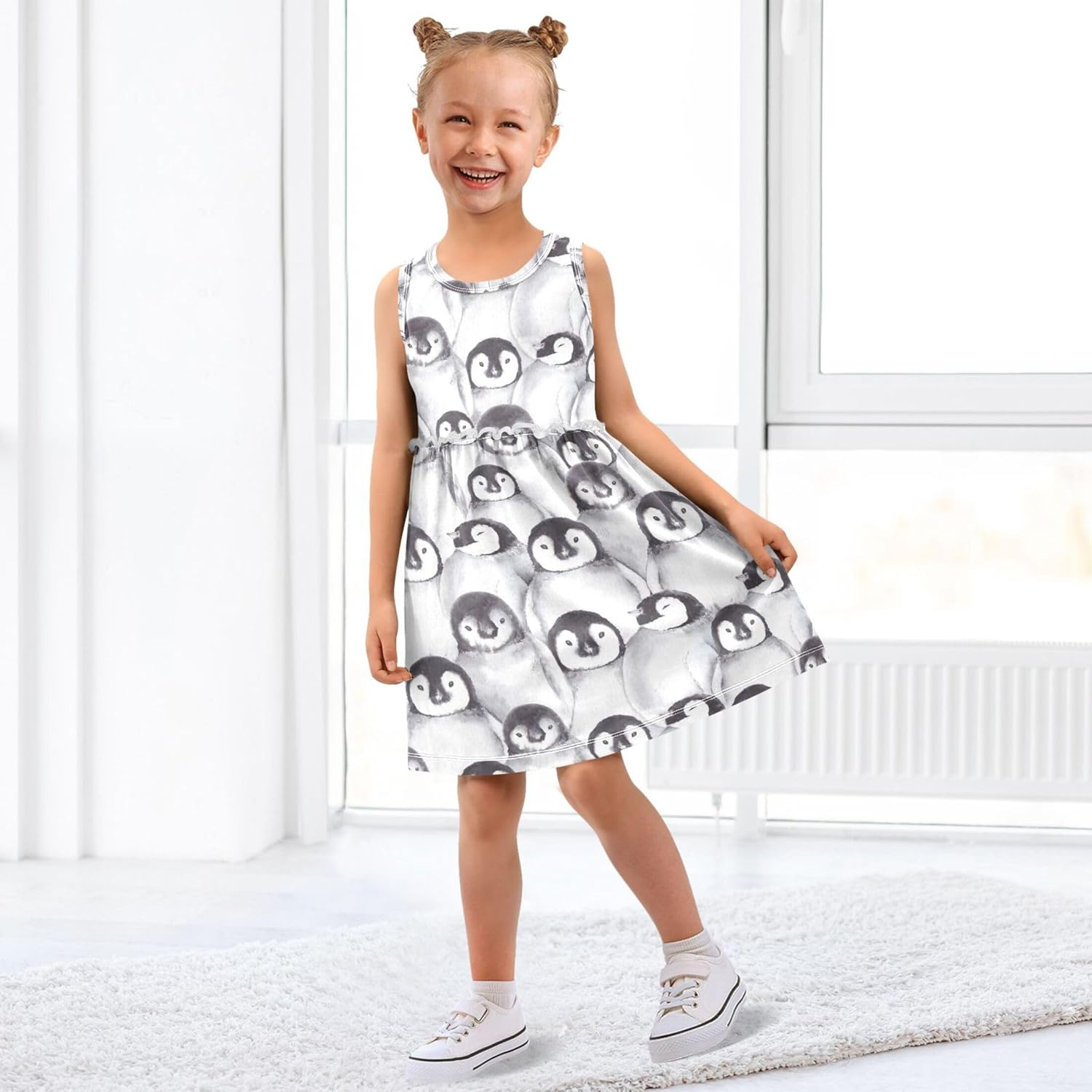 Cute Penguins Summer Girl Dresses Cotton Dress Sleeveless Toddler Outfits Clothes Size 4t - Image 5