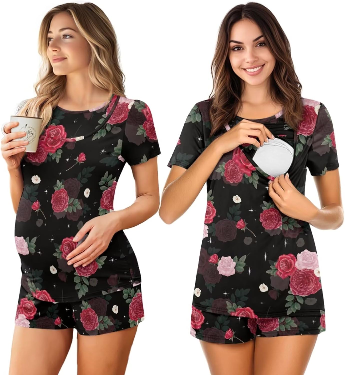 Women's Maternity Nursing Pajama Sets Soft Breastfeeding Sleepwear for Summer