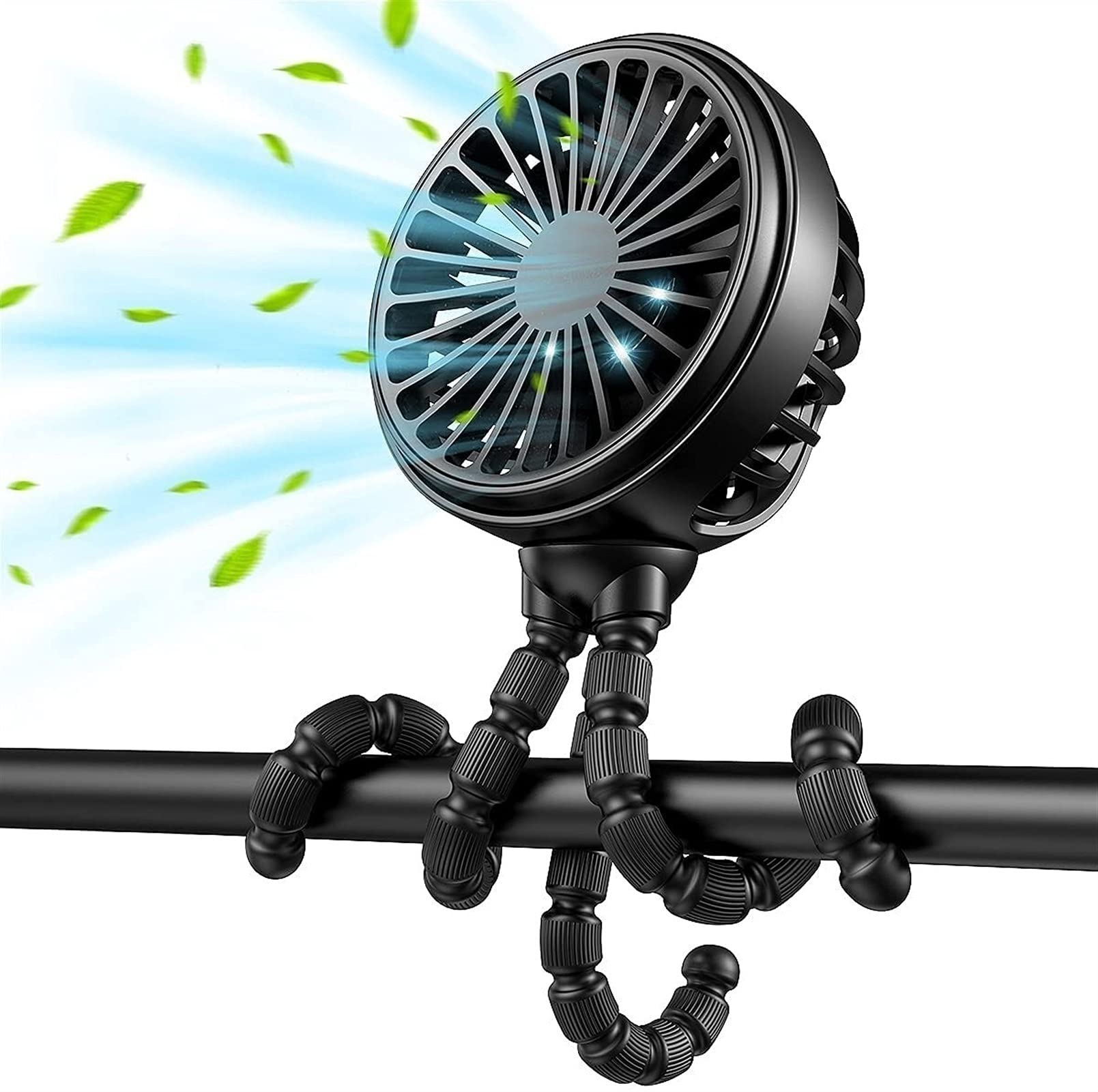 مروحة عربة ، 3 سرعات محمولة على مروحة عربة الأطفال ، مروحة مكتب شخصية تعمل بالبطارية مع ترايبود مرن ، مروحة صغيرة محمولة لمقعد السيارة ، جهاز المشي ، التخييم