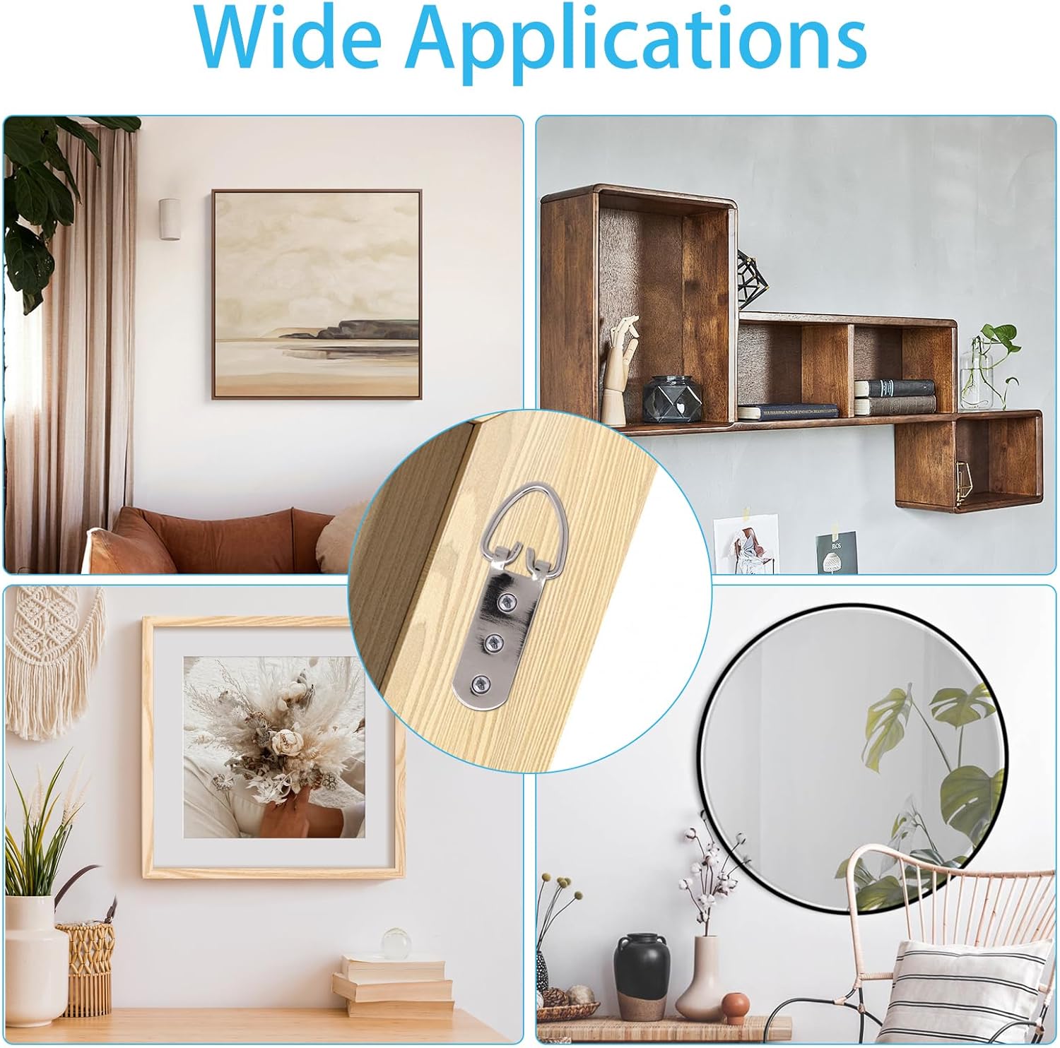 D Ring Picture Hangers, 3 Holes with Screws, D Rings Heavy Duty, Picture Hang Solutions for Mirror, Clock, Decoration, Paintings, Artwork Pictures Frame, 30 PCS