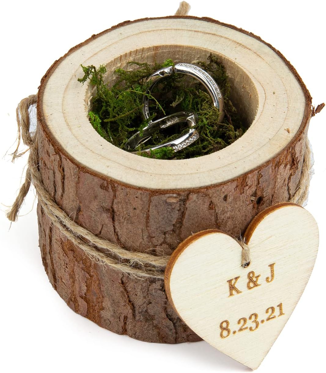 Wood Engagement Ring Box Custom Engraved Name/Text Ring Box for Proposal Wedding Handmade Wooden Ring Box for Couple Girlfriend Wife (Style 2)