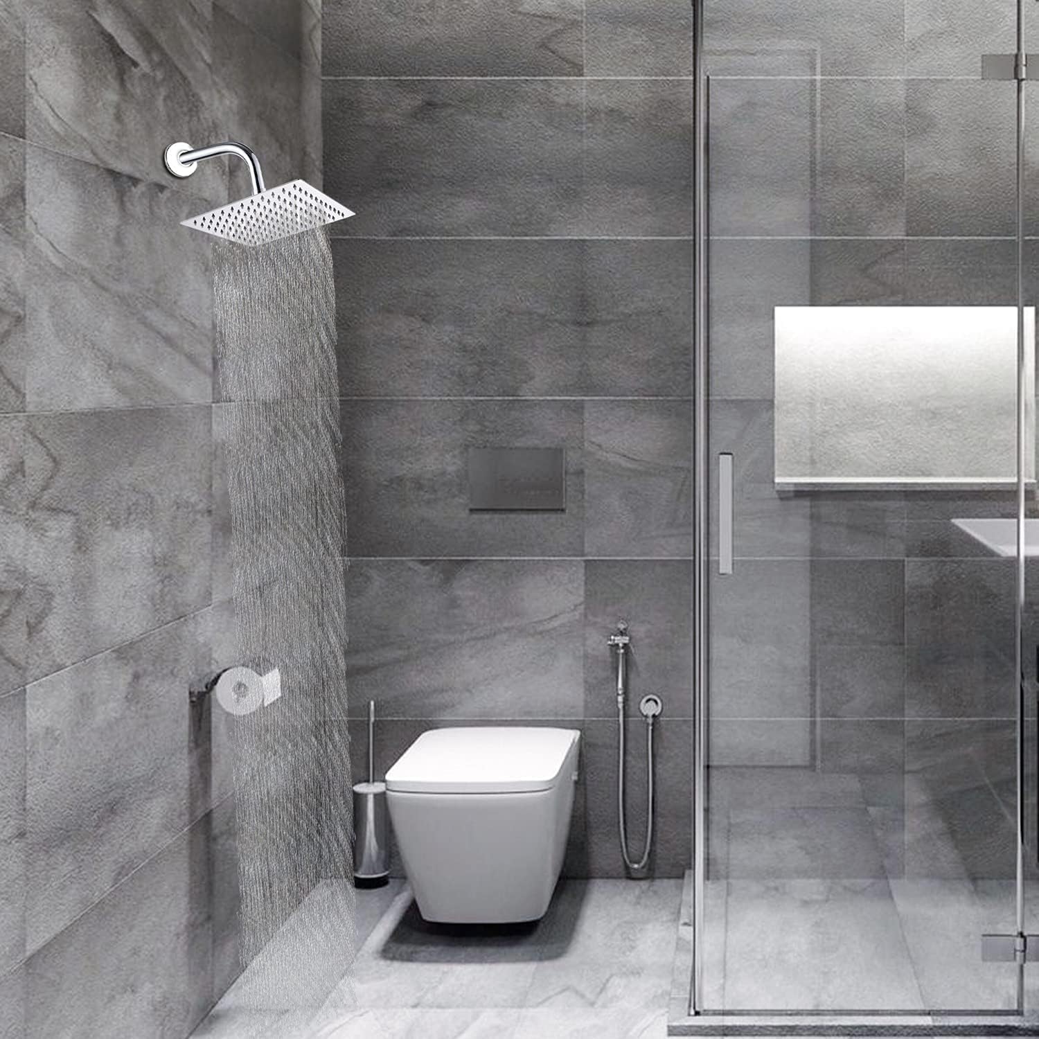 SOLVEX Rain Shower Head - High Pressure Rainfall Shower Head Made of Stainless Steel - High Flow Waterfall Bathroom Square Showerhead (6" Chrome,SP-50016)
