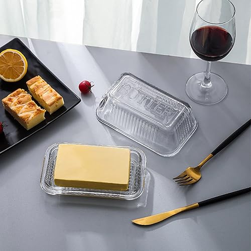 Miniatura 4 de Mantequillera de vidrio con tapa, conservador de mantequilla de vidrio, bandeja de postre multiusos para conservar, cristalería para queso crema,
