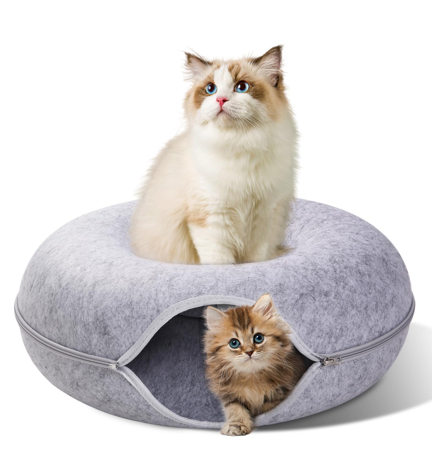 The Fellie Large Cat Tunnel, Scratch Resistant Donut Bed for Indoor Cats and Kittens With Zipper Design - Interactive Toy, Up to 30 Lbs, 60*60*27cm