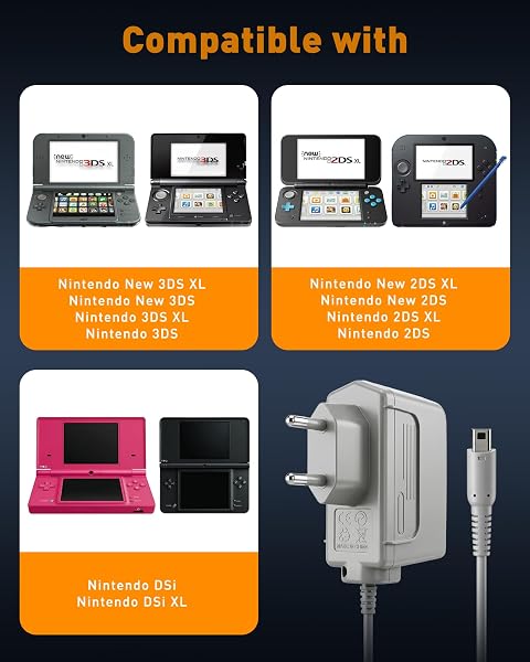 Sanicata Ladegerät für Nintendo 3DS XL, 2DS, DSi, AC Power Adapter kompatibel mit New 3DS XL, New 3DS, New 2DS XL, New 2DS, 2DS XL, DSi XL,Reise Charger Kabel Ladegerät-Grau - 2