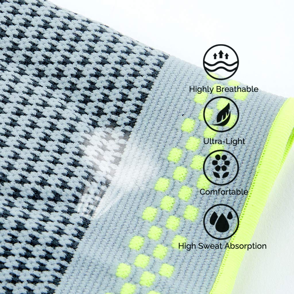 Neotech Care Elbow Support (1 Unit) with Silicon Gel Pad Insert - Lightweight, Elastic & Breathable Knitted Fabric Compression Sleeve - for Men, Women, Right or Left Arm - Grey Color (Medium Size)