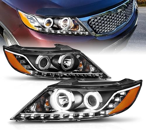 Miniatura 8 de AmeriLite Para 2011-2013 Kia SorentoChrome Proyector Faros LED Ultra Brillante Halo Set - Lado del pasajero y del conductor