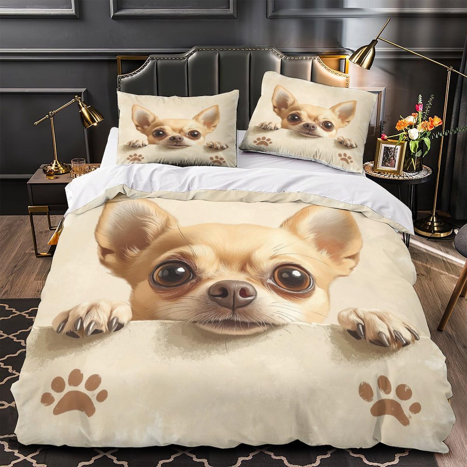 Housse de couette chien mignon 140x200 parure de lit microfibre