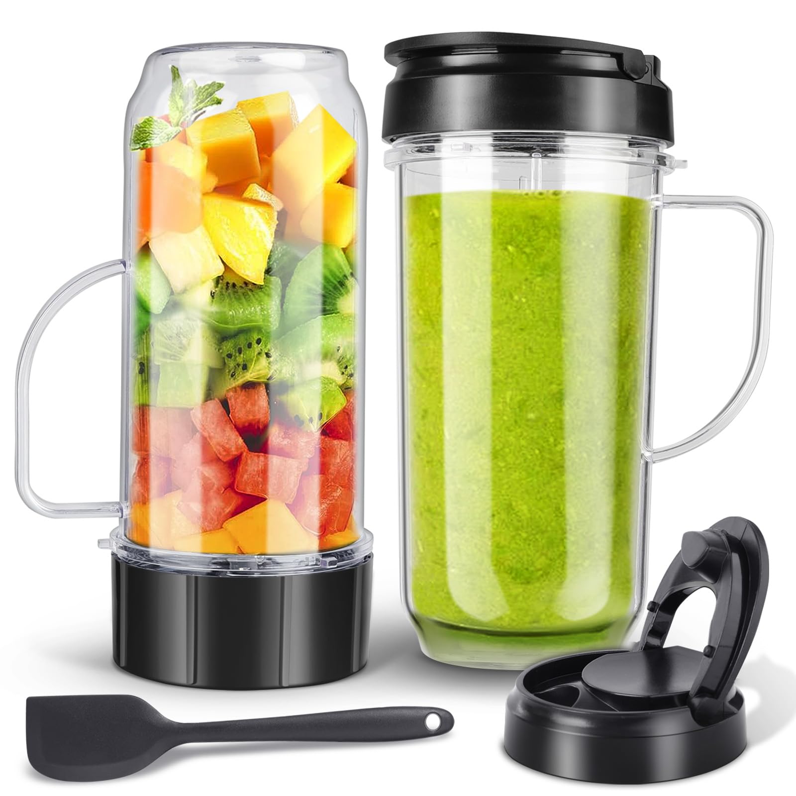 Magic Bullet Blender Cups and Blade Replacement Parts 6pcs, Tall 22oz Cup with Flip Top To-Go Lids & Blade Compatible Magic Bullet Blender Juicer Accessories 250W MB1001 Black