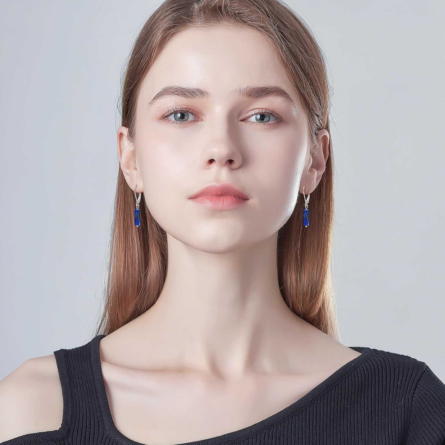 Turquoise/Black Onyx Earrings for Women Bar Leverback Earrings 925 Sterling Silver Turquoise/Black Onyx everback Dangle Earrings Turquoise/Black Onyx Jewelry for Prom Mother's Day