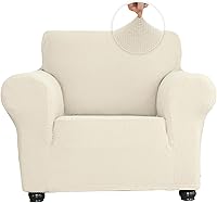 Vista 26 de Funda elástica suave para sofá de 3 cojines, protector de muebles, transpirable, lavable, tela jacquard, cuadros pequeños con parte inferior Beige