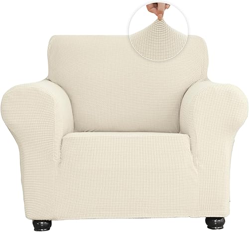 Qubjus Funda elástica individual suave para sofá, protector de muebles de 1 plaza, transpirable, lavable, tela jacquard a cuadros pequeños con parte