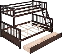 Vista 29 de Harper & Bright Designs Litera de tamaño matrimonial sobre matrimonial con 3 cajones, litera de madera maciza con almacenamiento y riel