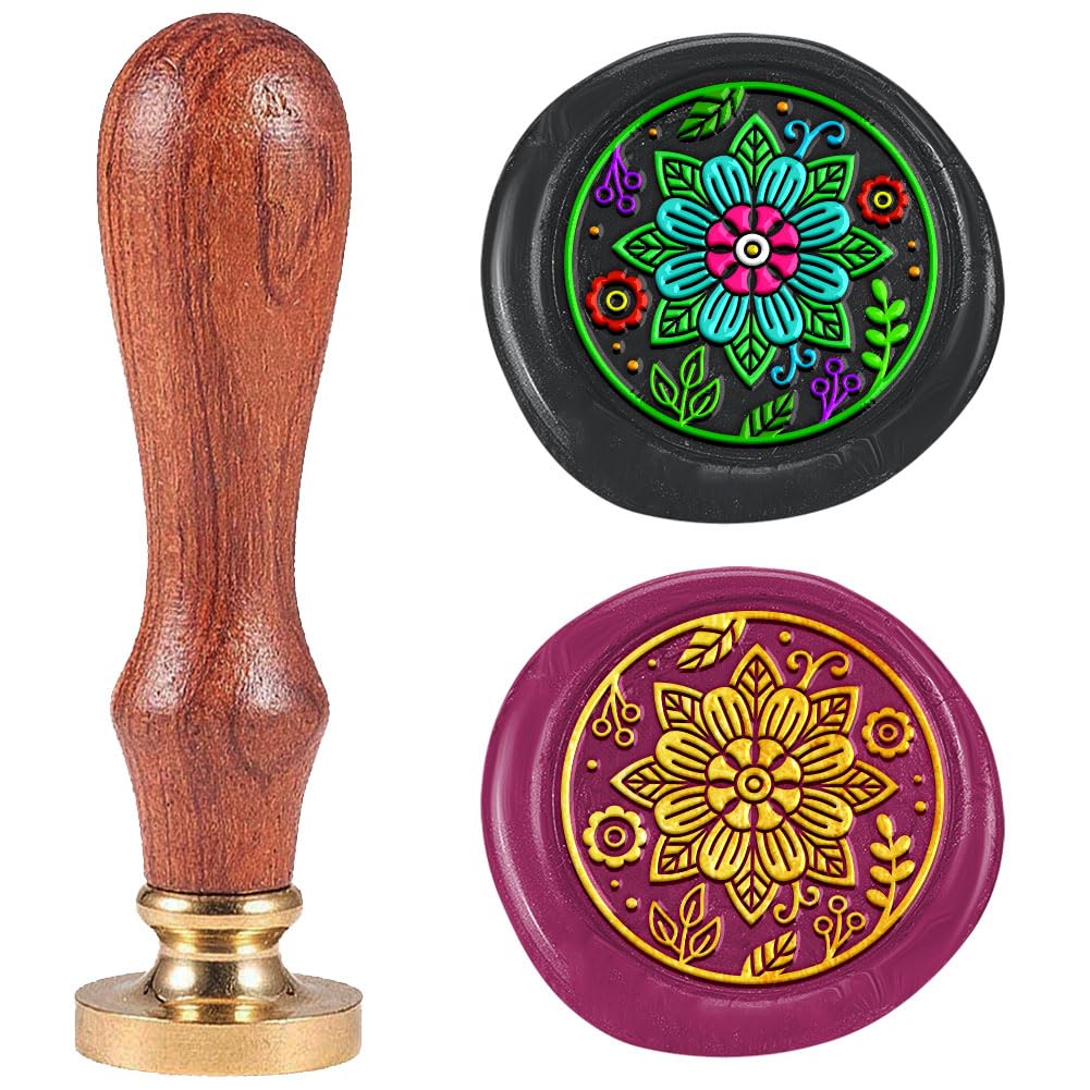 DELORIGIN Blooming Flower Leaves Wax Seal Stamp Embossed Stamp Sealing Removable 1" Novelty Brass Wax Seal Stamp Head with Wooden Handle flora Sealing Wax for Wedding Invitations Envelopes Craft