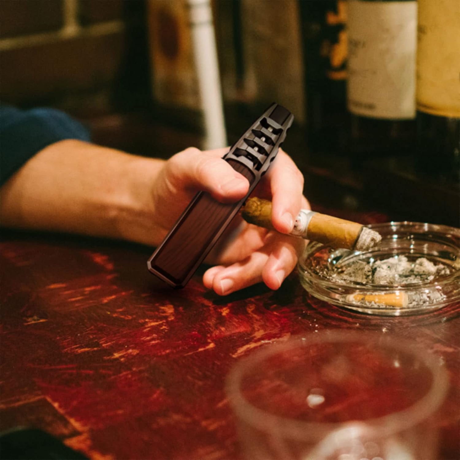 Lighter, Fire Lighter, Blaze Lighter, Camping Outdoor Windproof Straight Flame Lighter, Large Flame Jet Thrower Lighter (No Gift Box,Wooden&Black)